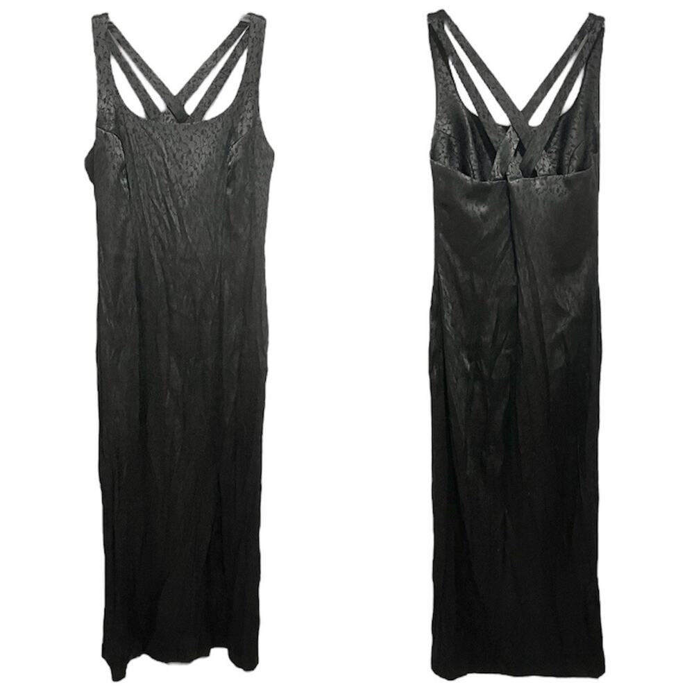 Vintage 90s Whimsigoth CDC Petites Floral Midi Dress 8P Goth Satin Slit Strappy